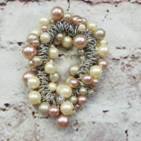 Macys Matching Set Faux Pearls Silver Bracelet Necklace Preppy Formal Party Glam - Picture 4 of 6